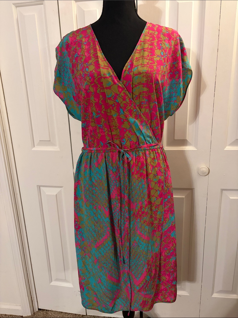 Presley Skye Fuchsia and Turquoise Silk Midi Dress